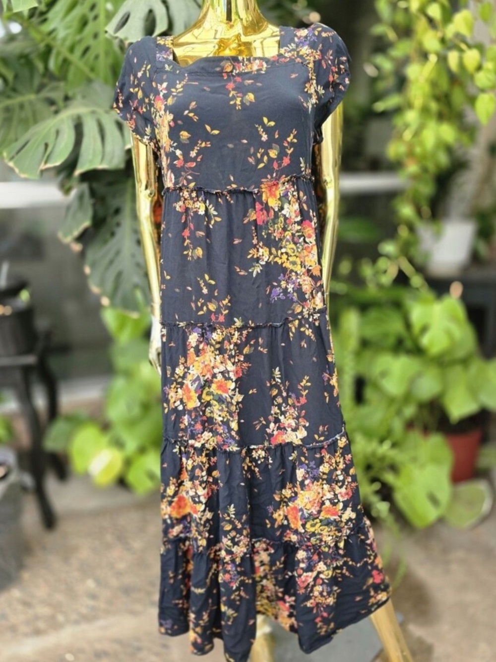 NATURAL LIFE Berkeley Black Floral Maxi Dress with Orange and Yellow Bloomst